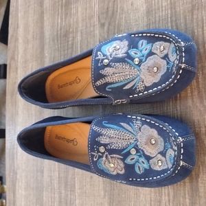 Baretraps Blue Suede Loafers, Size 7 Wide